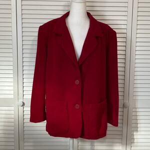 Chaus Vintage Red Collared Long Sleeve Woman Wool Blazer Jacket 16